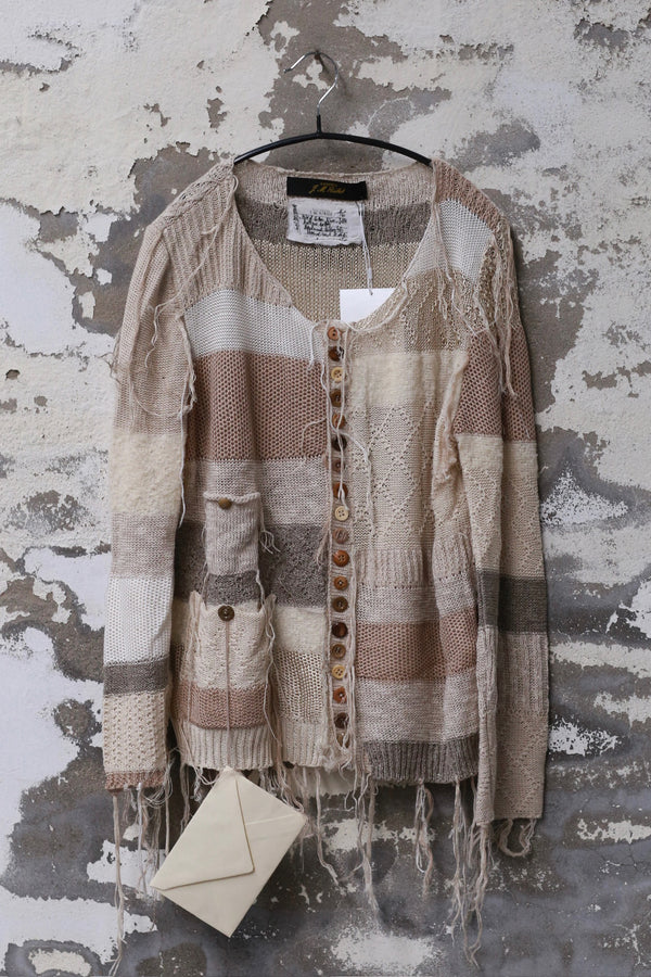 ARCHIVIO J.M.Ribot Hand-sewn sweater Italy AJM-KN38/STRIPES/ORIZONTAL-ECRU/TAUPE